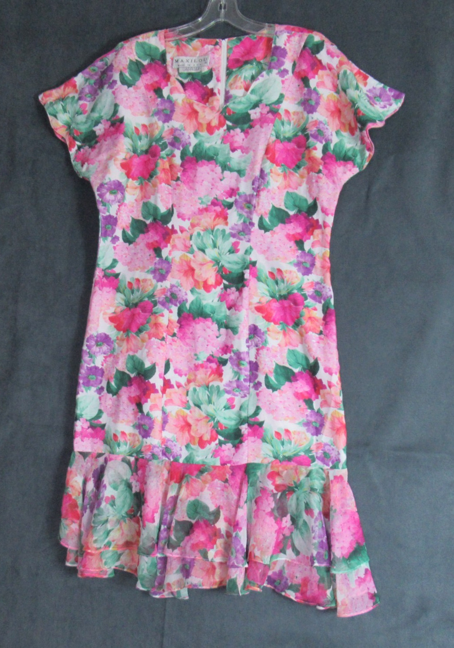 Vintage Maxilou Dress Womens Sz 14 Pink Floral Cottagecore Maxi Retro Church 80s